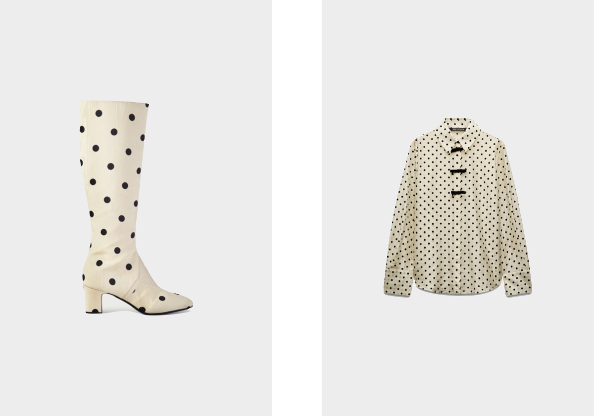 Botas Equivoque 60 em pele, € 1.700, Valentino Garavani, em net-a-porter.com; blusa em lyocell, € 25,95, Zara.