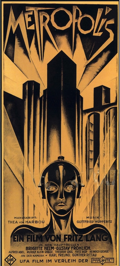 Cartaz de Metropolis, filme de ficção científica de 1927, realizado por Fritz Lang, que retrata o então longínquo futuro de 2026.