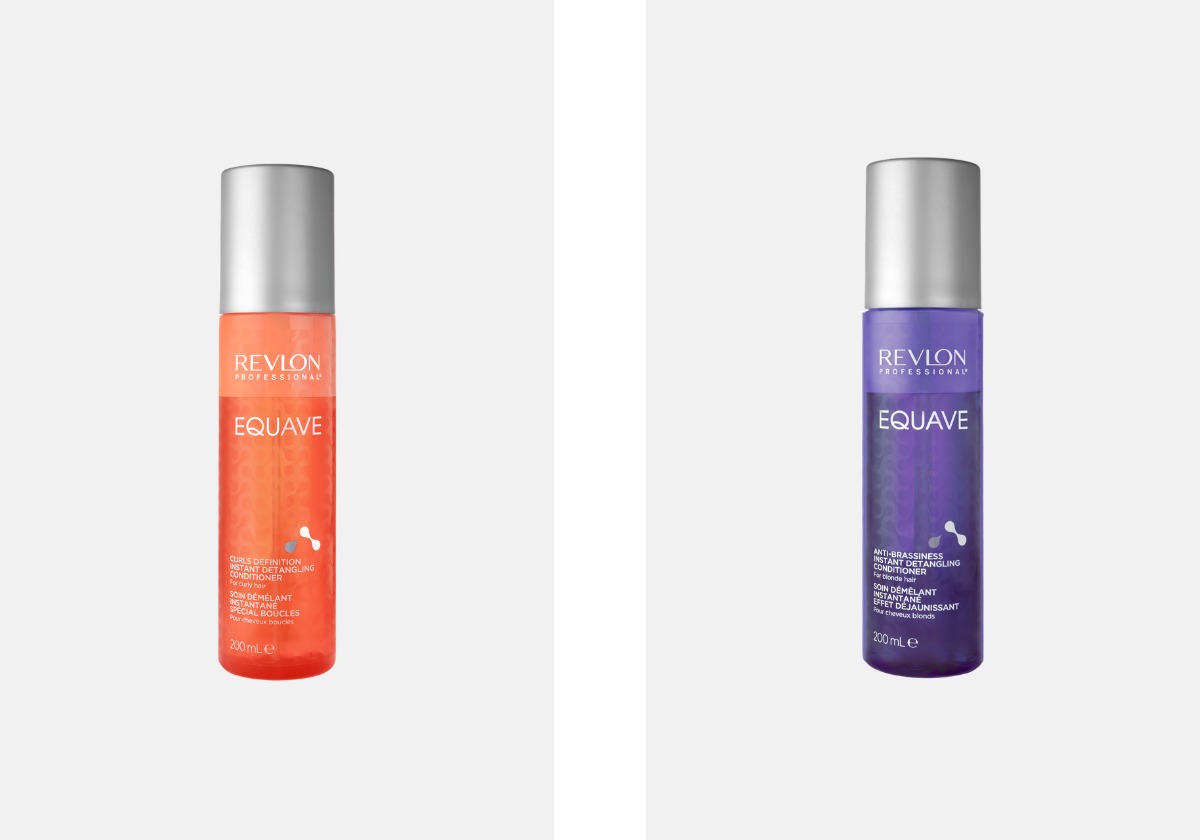 À esquerda: Revlon Equave Spray Condicionador Definição Caracóis 200 ml. À direita: Revlon Equave Spray Condicionador Anti-Amarelo 200 ml.