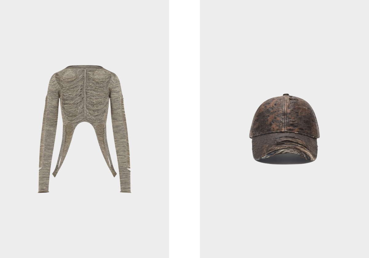 Top em lã e viscose, € 800, Rick Owens, em farfetch.com; chapéu em ganga, € 250, Acne Studio.