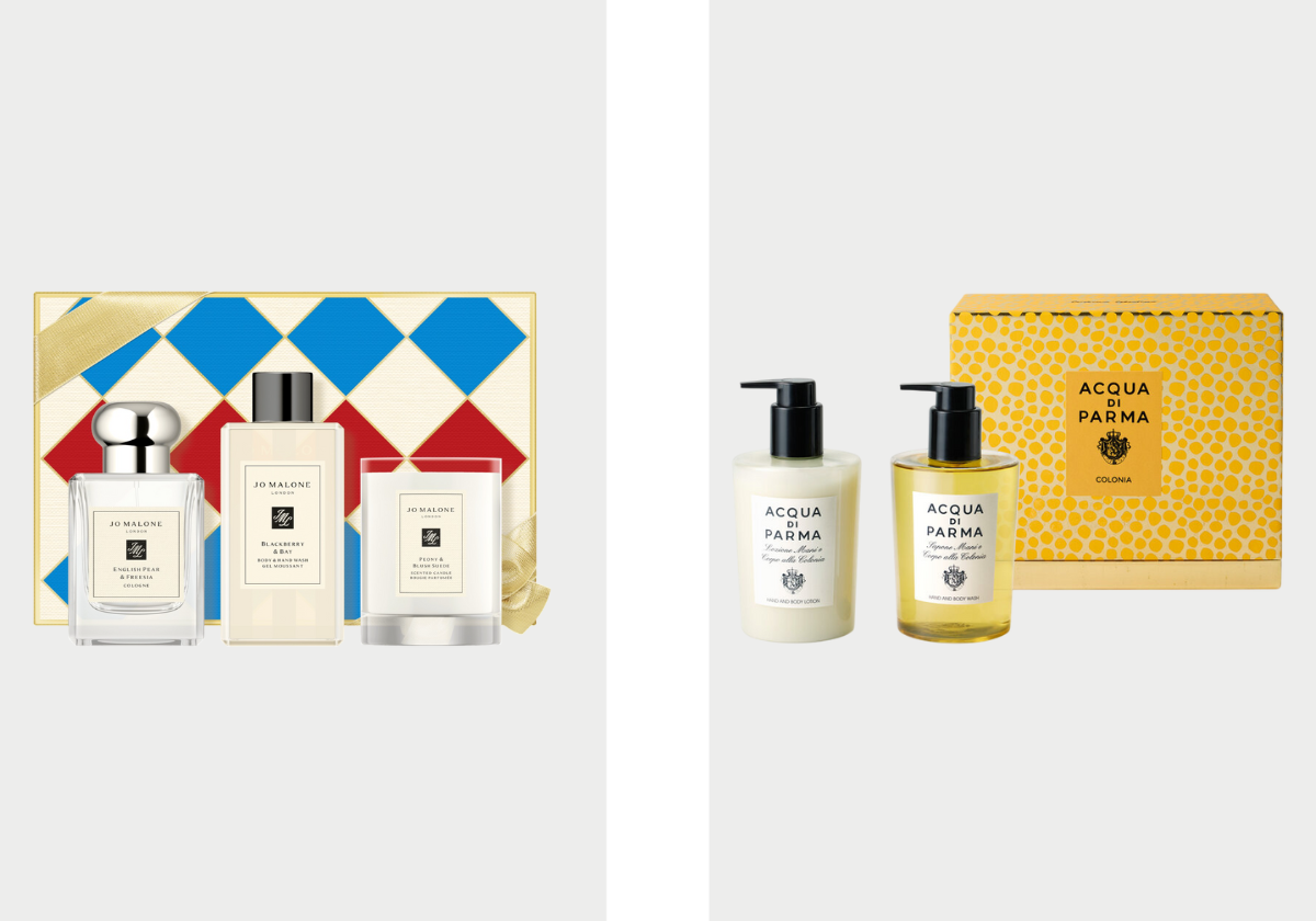 Coffret Trio de Fiéis Perfumados, €140, Jo Malone; coffret Colonia Hand and Body Ritual, €126, Acqua Di Parma.