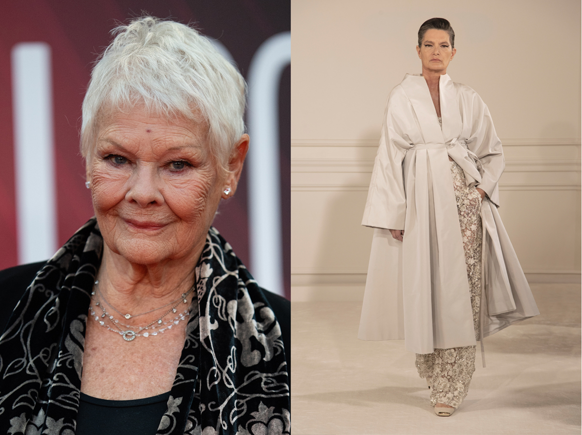À direita: Judi Dench © Getty Images | À esquerda: Valentino Alta-Costura, primavera/verão 2022 © ImaxTree