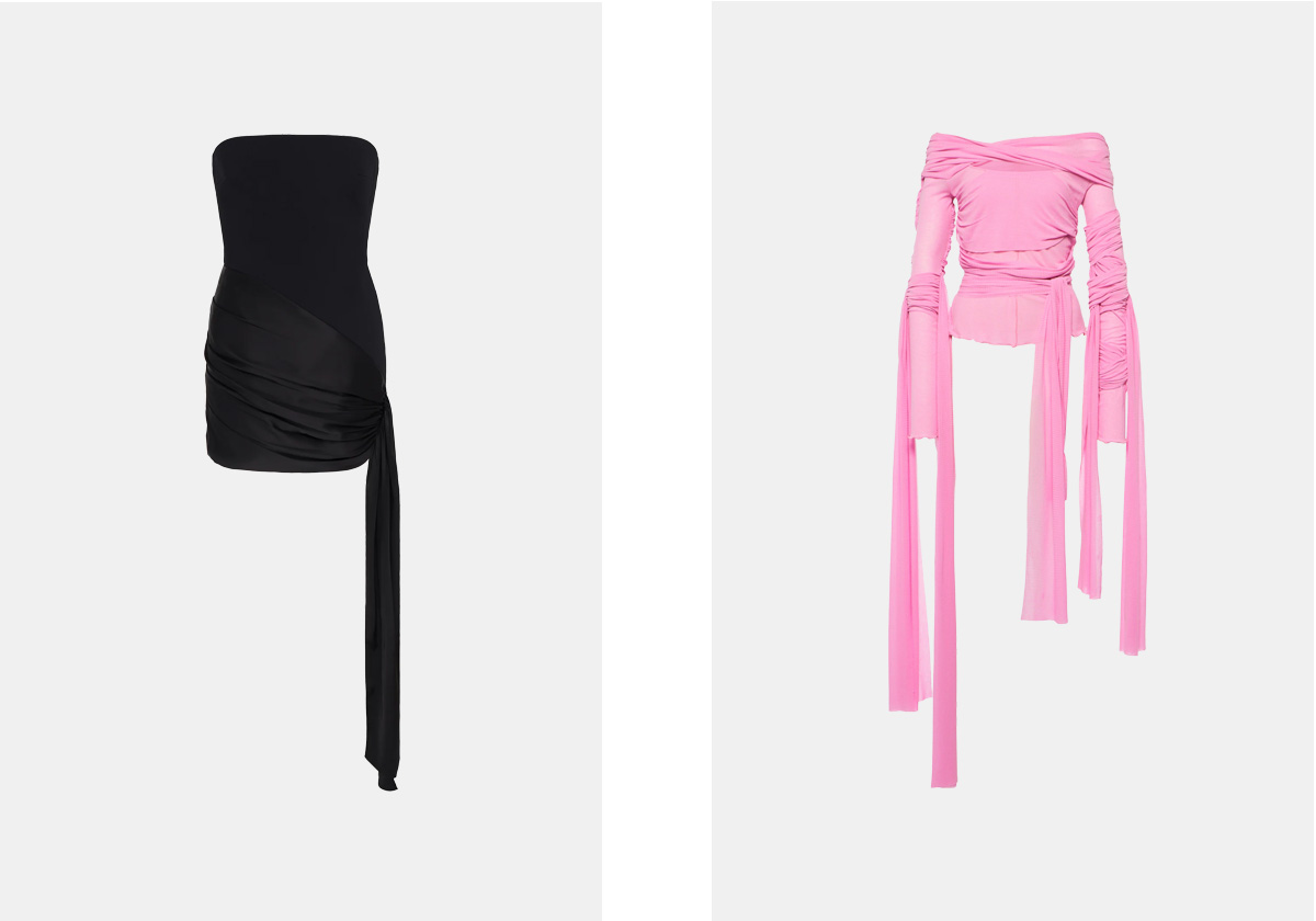 Vestido em poliéster, € 1.800, David Koma; blusa em viscose, € 550, Acne Studios.