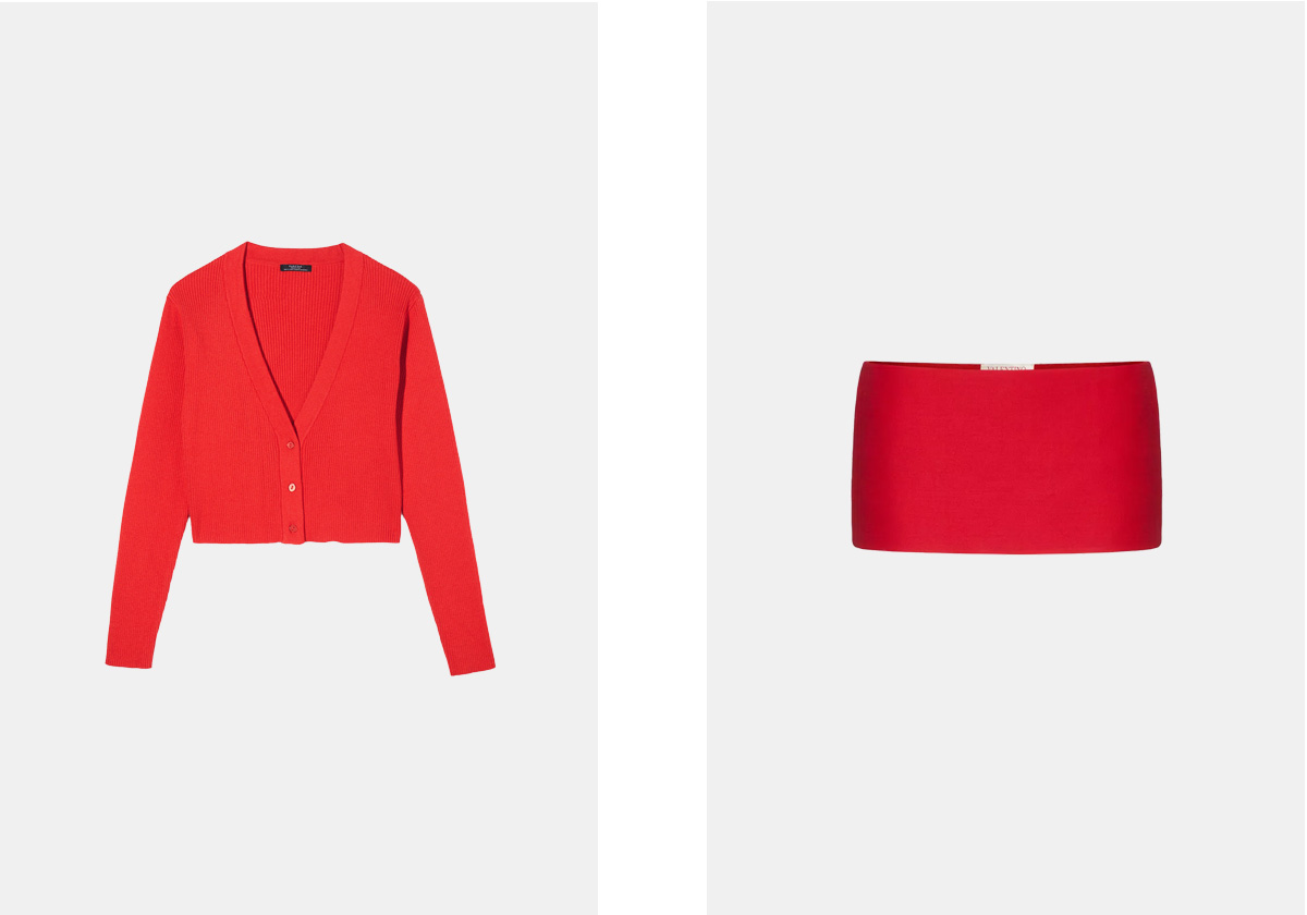 Casaco em viscose e poliamida, € 32,99, Parfois; saia-calção em lã e seda, € 1.100, Valentino.