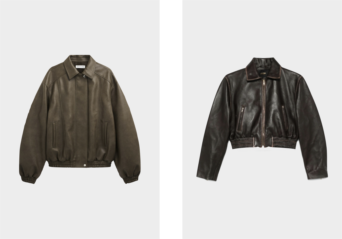 Prescott em pele sintética, € 485, The Frankie Shop; em pele, € 495, Maje, em farfetch.com.