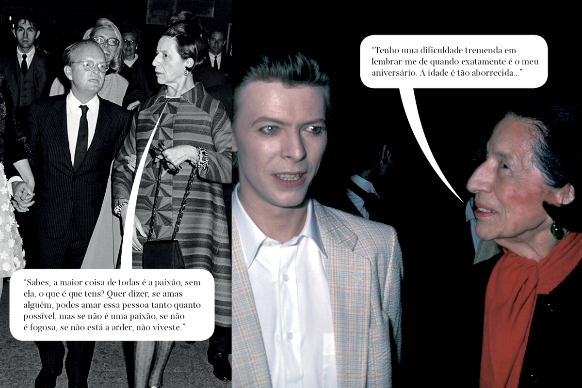 Com CZ Guest e Truman Capote, na estreia de Trilogy, 1968. Com David Bowie, 1980.