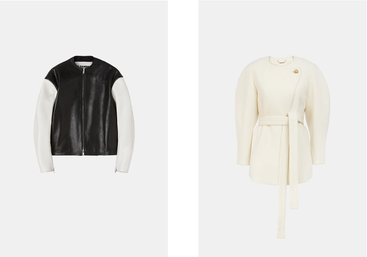Casaco em pele, € 4.950 , Jil Sander; casaco em lã, € 1.990, Chloé.