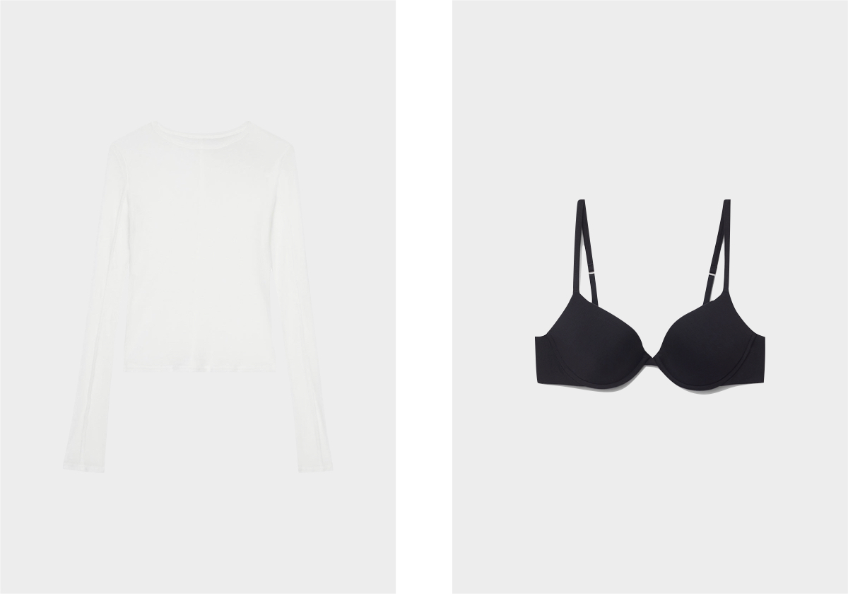 Top Mesa transparente, € 89, The Frankie Shop; soutien Push-up Bellissima Superior Comfort, € 35,90, Intimissimi.