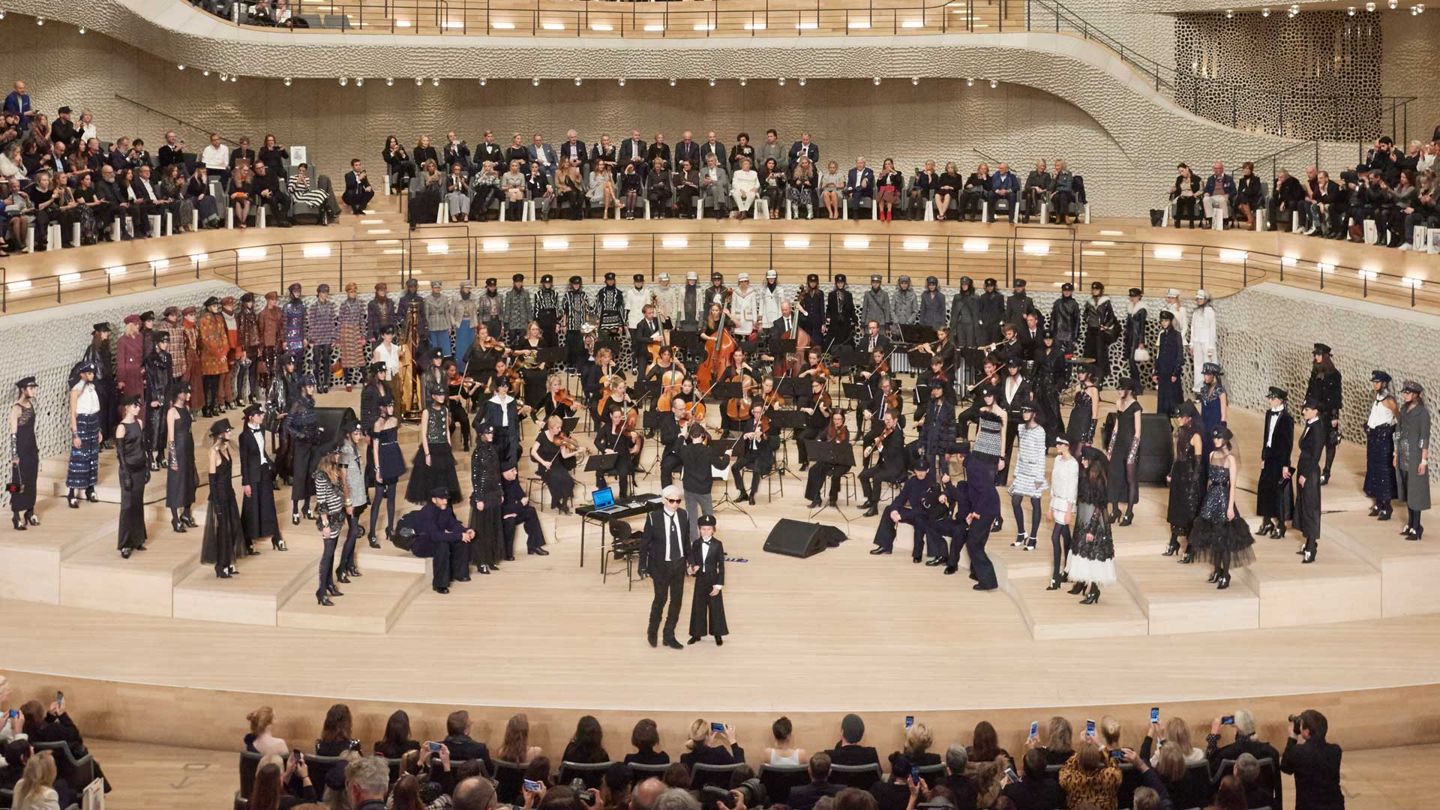 The show finale for the Chanel Métiers d'Art collection 2017-2018, which was staged at the Elbphilharmonie in Hamburg
