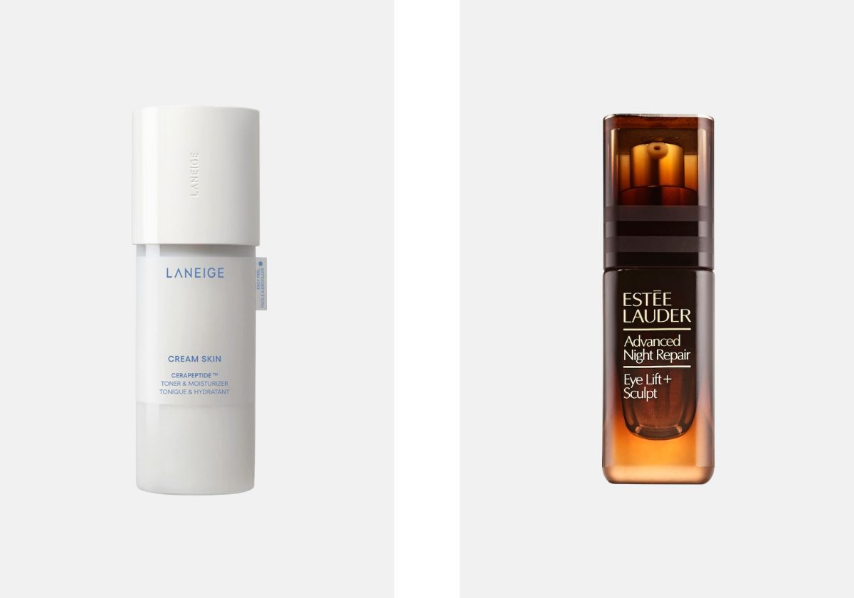Loção tónica Cream Skin Cerapeptide, €34, Laneige, na Sephora; Sérum de olhos Advanced Night Repair Eye Lift + Sculpt, €90,90, Estée Lauder, no El Corte Inglés.
