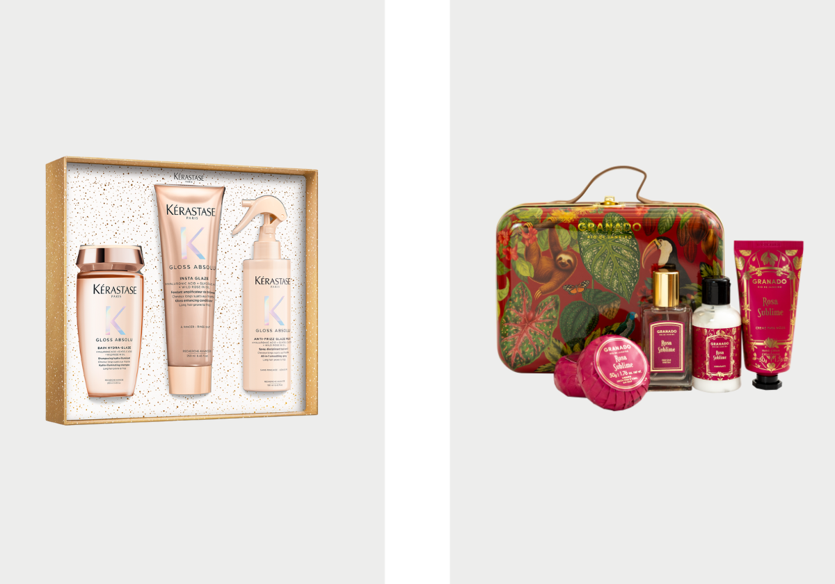 Coffret Gloss Absolu, €92, Kérastase na Sephora; Coffret Scented Suitcase,€75, Granado.