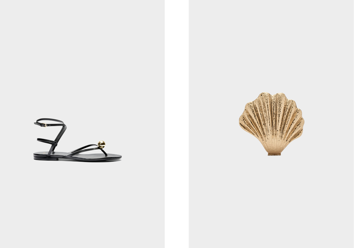 Sandálias, € 69,99; carteira, € 49,99.