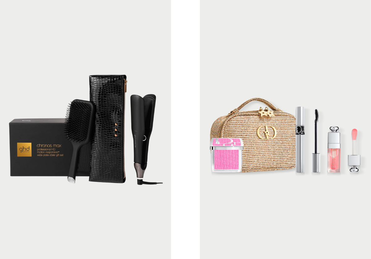 Coffret ghd Gold gift set, €259, ghd; Coffret Dior Volume & Glow, €144,40, Dior na Perfumes & Companhia.