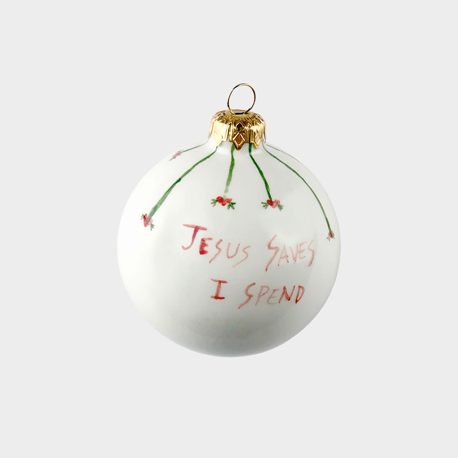 Enfeite de Natal Jesus Saves / Spend, € 42, Musae Studio, em Musaestudio.com.