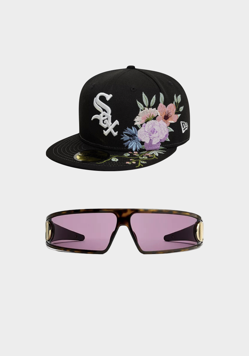 Boné 59FIFTY 5 Chicago White Sox, € 49, New Era; óculos de sol Qixi VeryDior M1U, € 550, Dior.€
