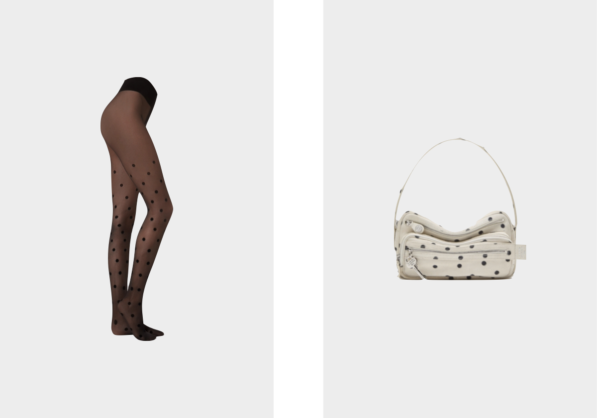 Collants Den 30, € 15,95, Calzedonia; carteira em pele, € 1.700, Acne Studios.