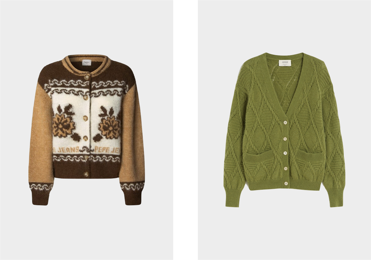 Em poliéster, € 99, Pepe Jeans; em mohair, € 399, Weekend Max Mara.
