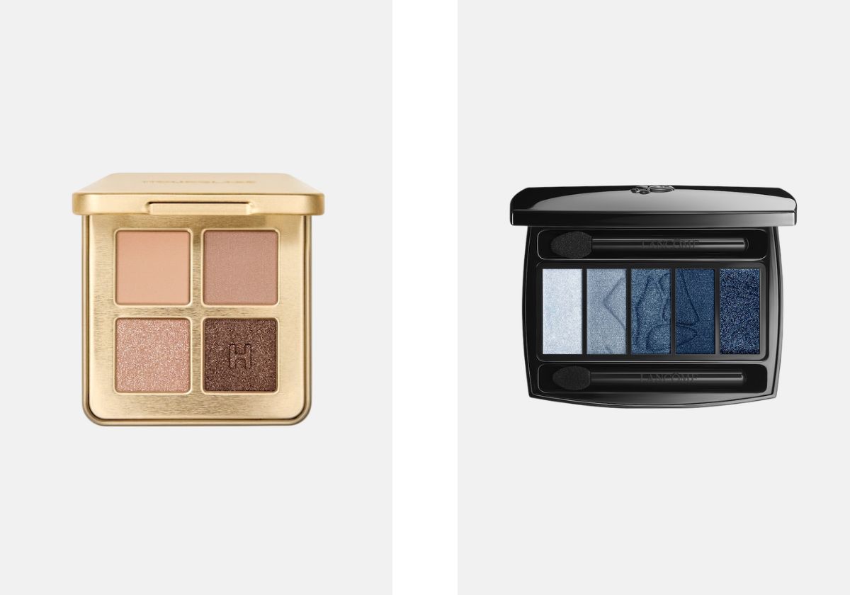 À esquerda: Paleta de sombras para os olhos Curator, no tom Realist, €80, Hourglass, na Sephora.À direita: Paleta de olhos com 5 cores Hypnôse, no tom 16, €70, Lancôme, na Sephora.