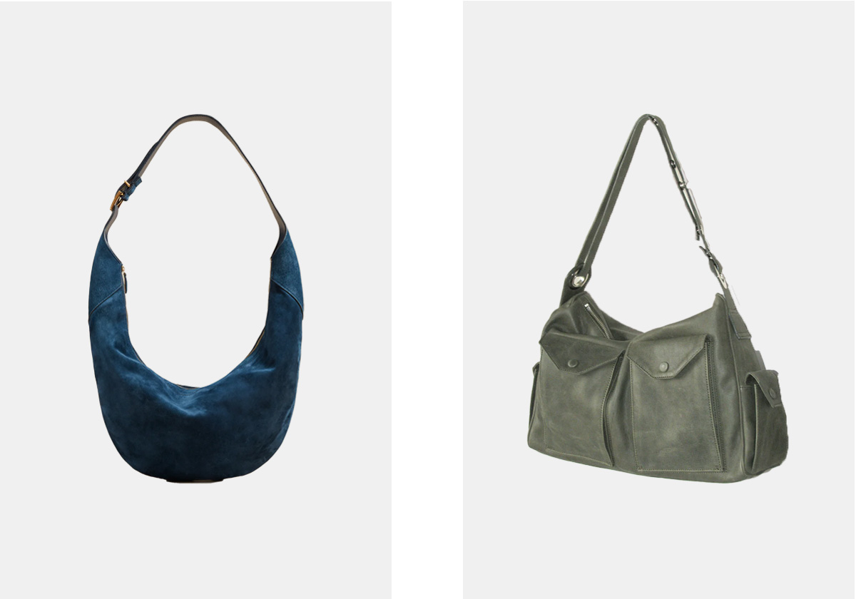 August Hobo em pele, € 2.550, Khaite; Belinda em pele, € 330, Paloma Wool.