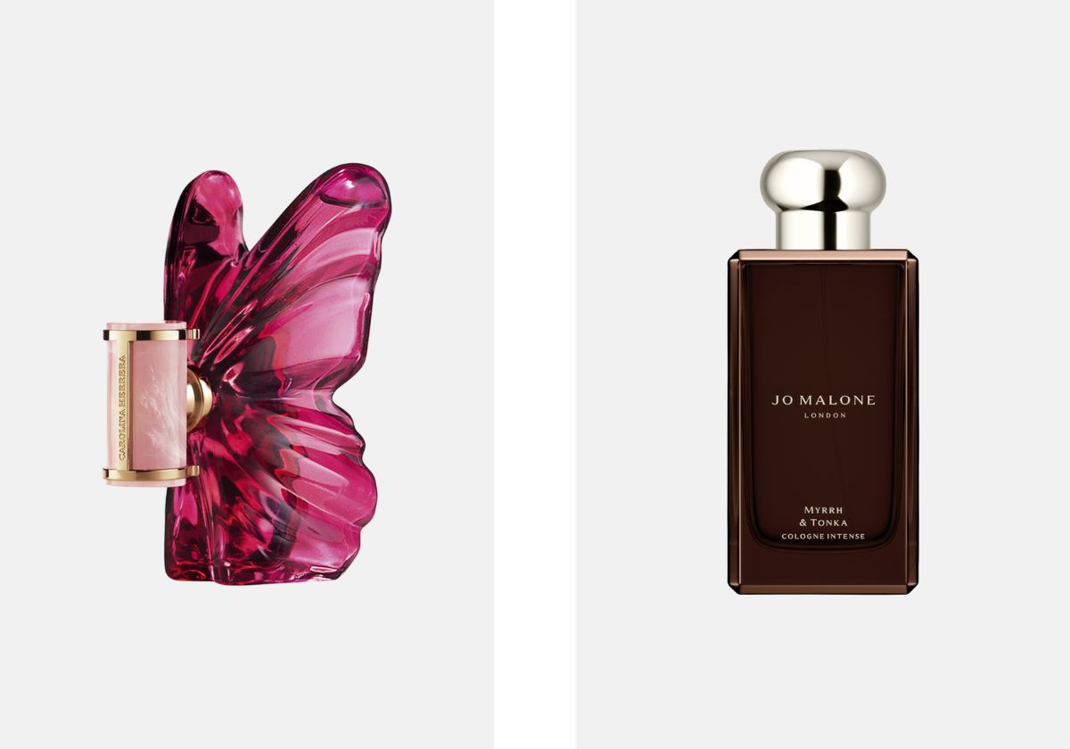 Eau de Parfum La Bomba 80ml, € 148,85, Carolina Herrera, na Perfumes e Companhia; Cologne Intense Myrrh & Tonka 100ml, € 200, Jo Malone.