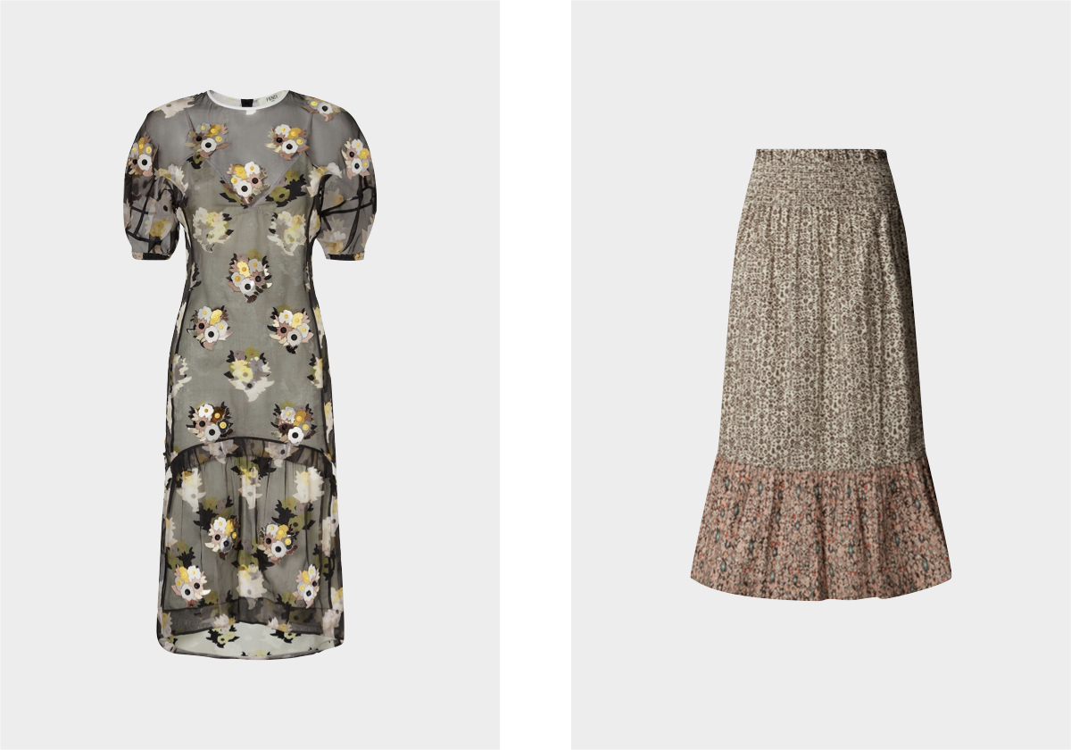 Vestido em organza, € 7.000, Fendi; saia em algodão, € 89, Pepe Jeans.