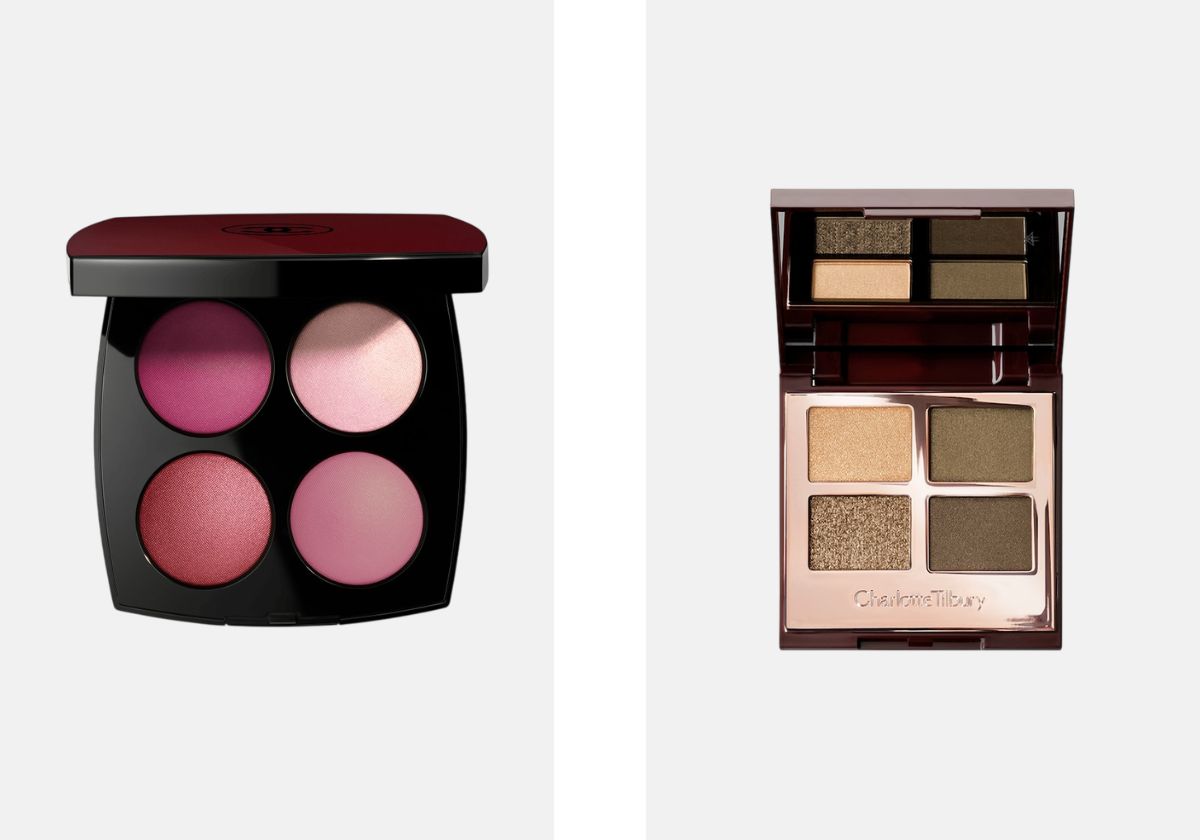 À esquerda: Paleta para olhos e blush Rouge Noir Confidence, €90, Chanel Beauty. À direita: Paleta de sombras para olhos Luxury Palette Pillow Talk, no tom The Rebel, €59, Charlotte Tilbury, na Sephora.