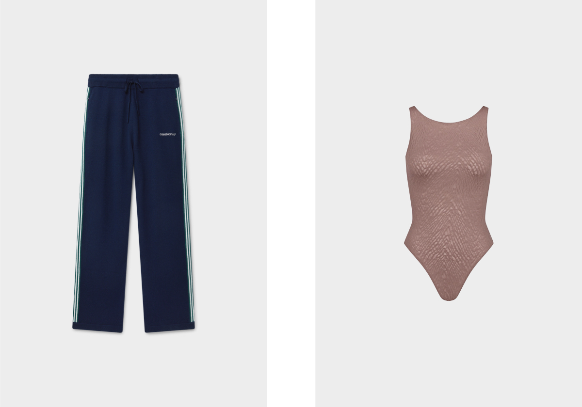 Calças em algodão, € 500, Casablanca; body ZERO Bliss, € 50, Sloggi.
