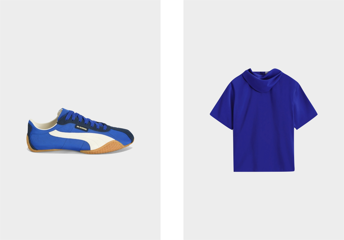 Ténis K-Street, € 430, Jil Sander x Puma; Blusa em algodão, € 79, COS.