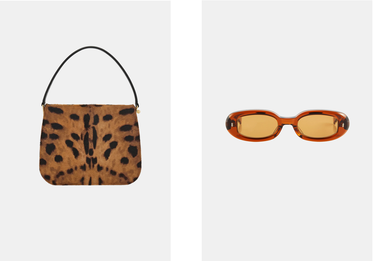 carteira em pêlo, € 3.200, Ferragamo; óculos de sol Besset, € 660, Jacques Marie Mage, em mytheresa.com.