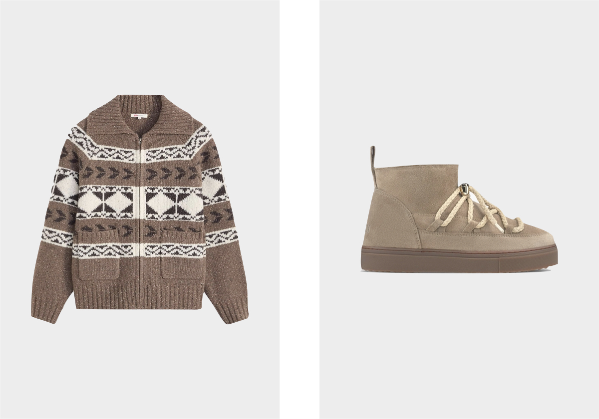 Casaco em lã, € 99, Levi's; botas Classic Low, € 219, Inuikii.