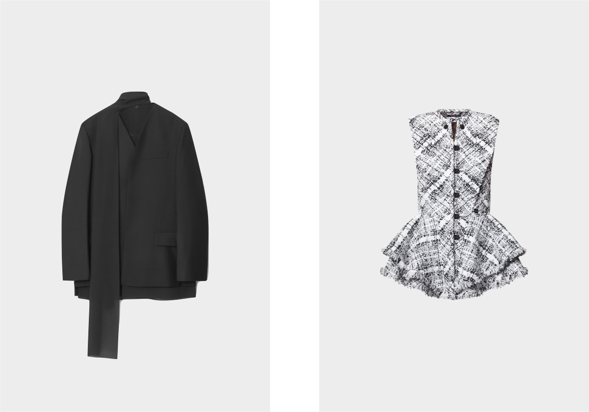 Blazer em lã, € 175, COS; colete em tweed, € 4.500, Louis Vuitton.