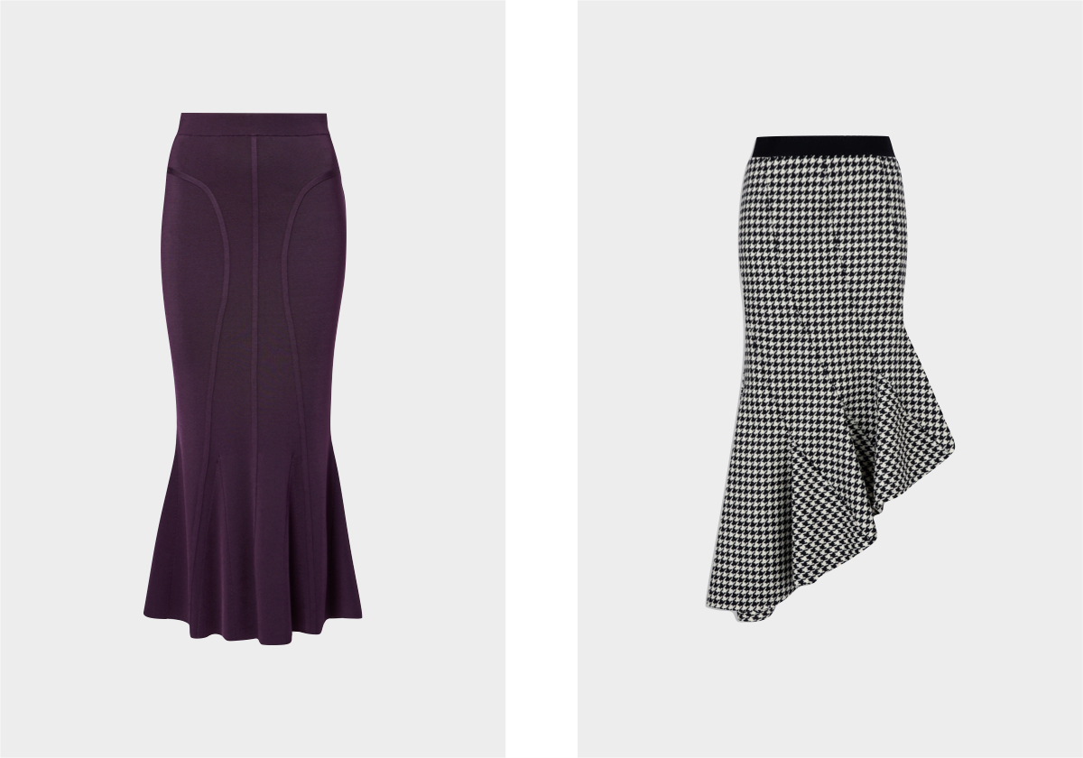 Saia em viscose, € 750, Nina Ricci, mytheresa.com; saia em lã, € 750, The Attico.