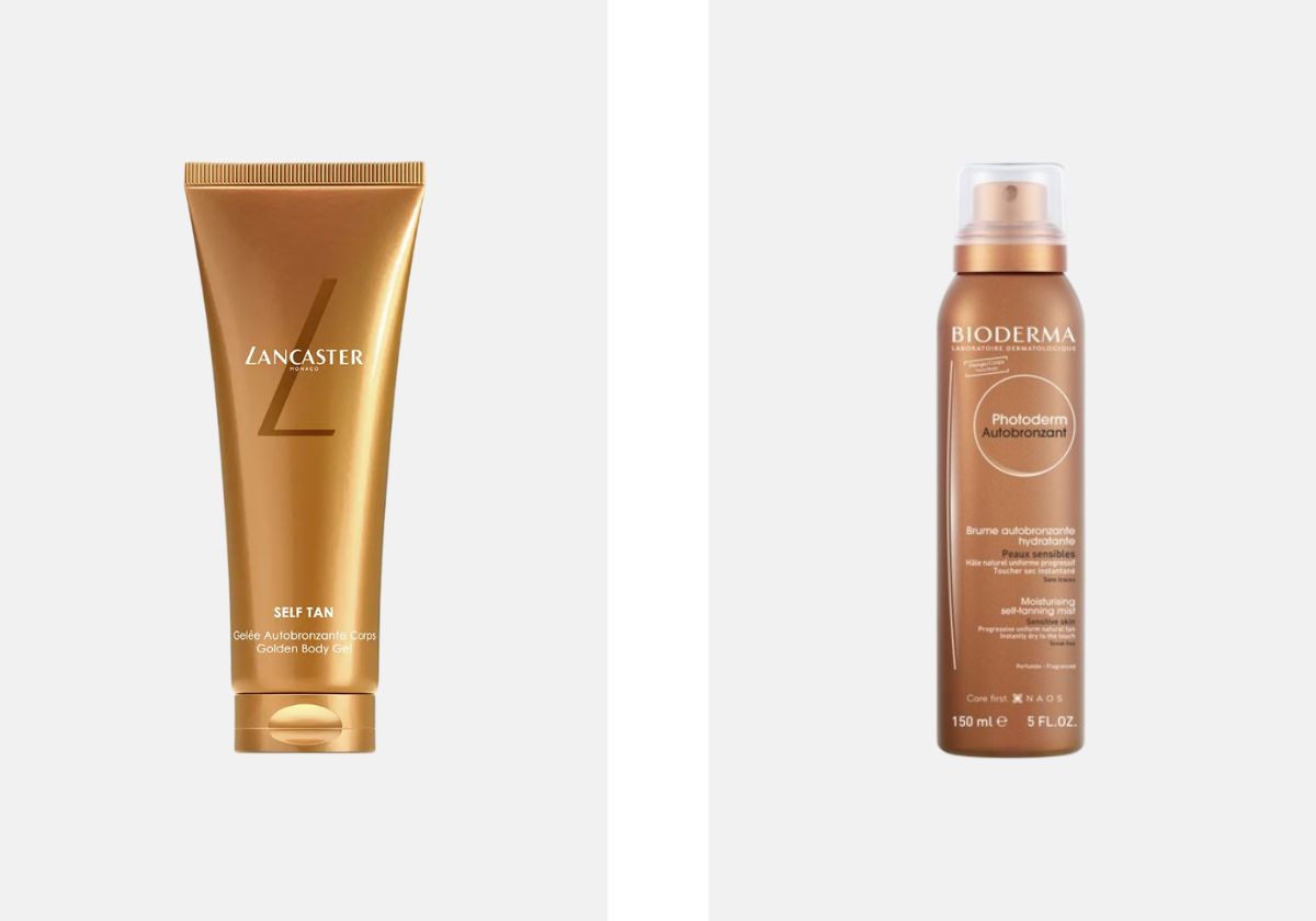 À esquerda: Autobronzeador corporal em gel, €39,40, Lancaster, na Perfumes e Companhia. À direita: Autobronzeador Photoderm, €25,95, Bioderma, no El Corte Inglés.