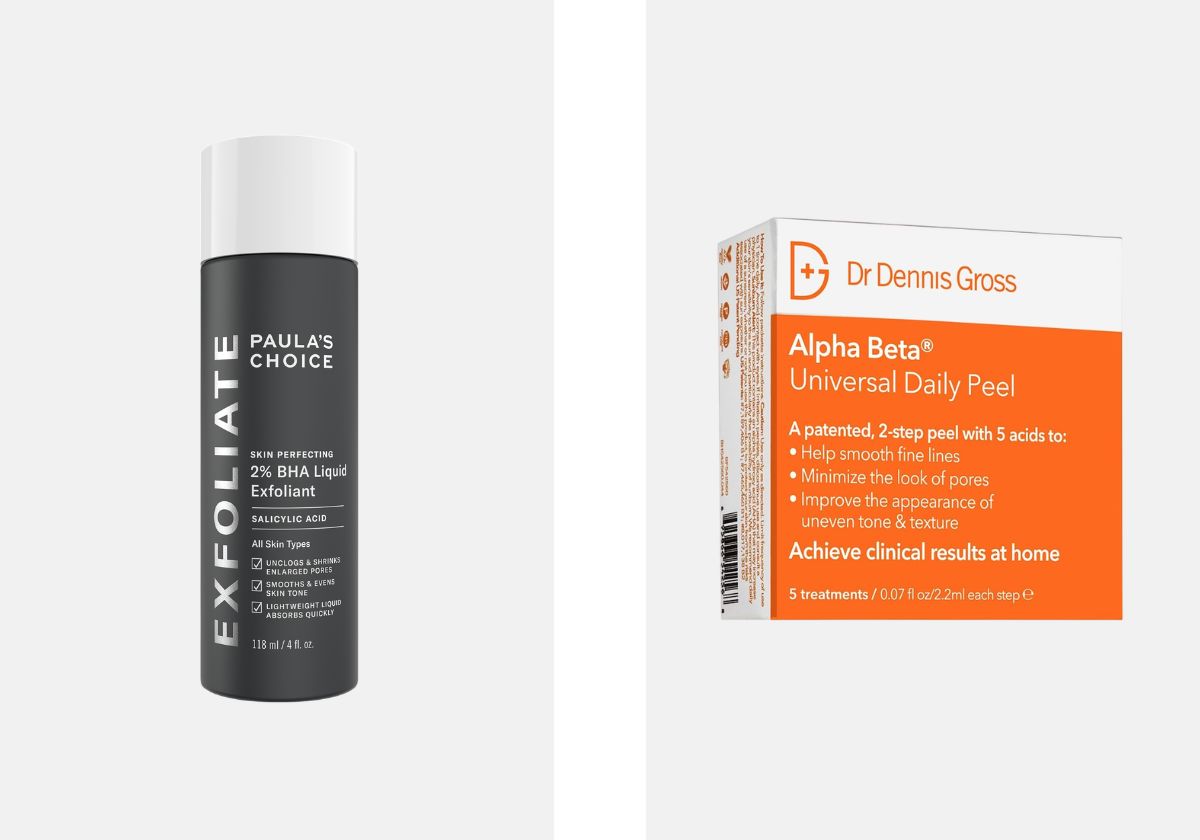 À esquerda: Loção esfoliante 2% BHA Skin Perfecting, €39, Paula's Choice, na Sephora. À direita: Peeling diário Alpha Beta, €24,99, Dr. Dennis Gross, na Sephora.
