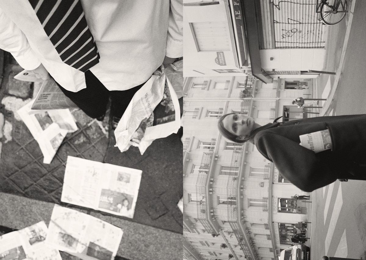 Camisa, COMMES DES GARÇONS. Calças, YVES SAINT LAURENT. Gravata vintage, da produção. Sapatos, SEBAGO; casaco, LOU HEILMANN.