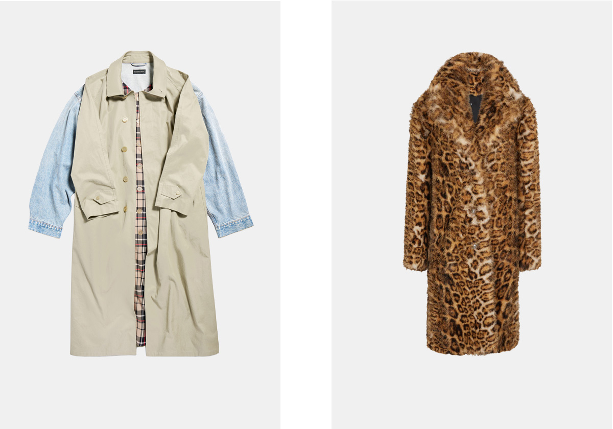 Hybrid em algodão, € 3.700, Balenciaga; em faux fur, € 1.790, Rabanne.