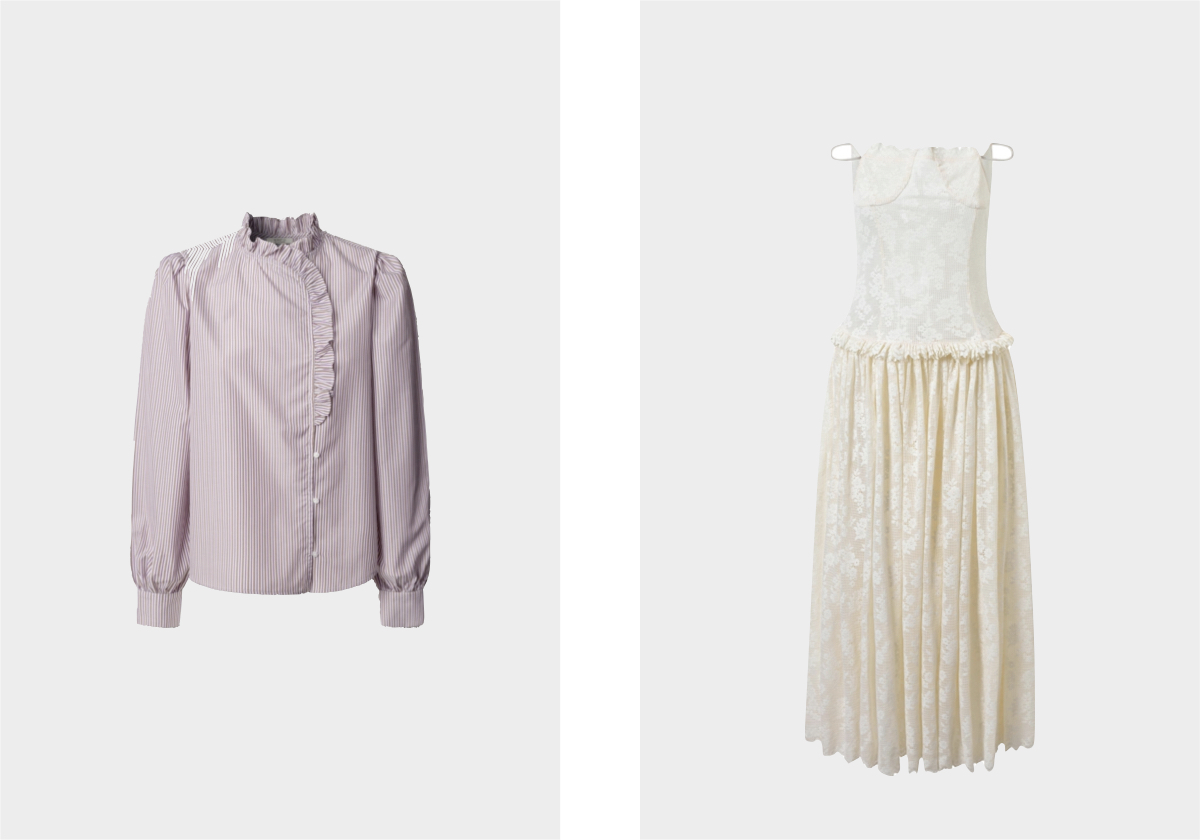 Camisa em poliéster, € 79, Pepe Jeans; vestido em algodão, € 324,07, Yuhan Wang.