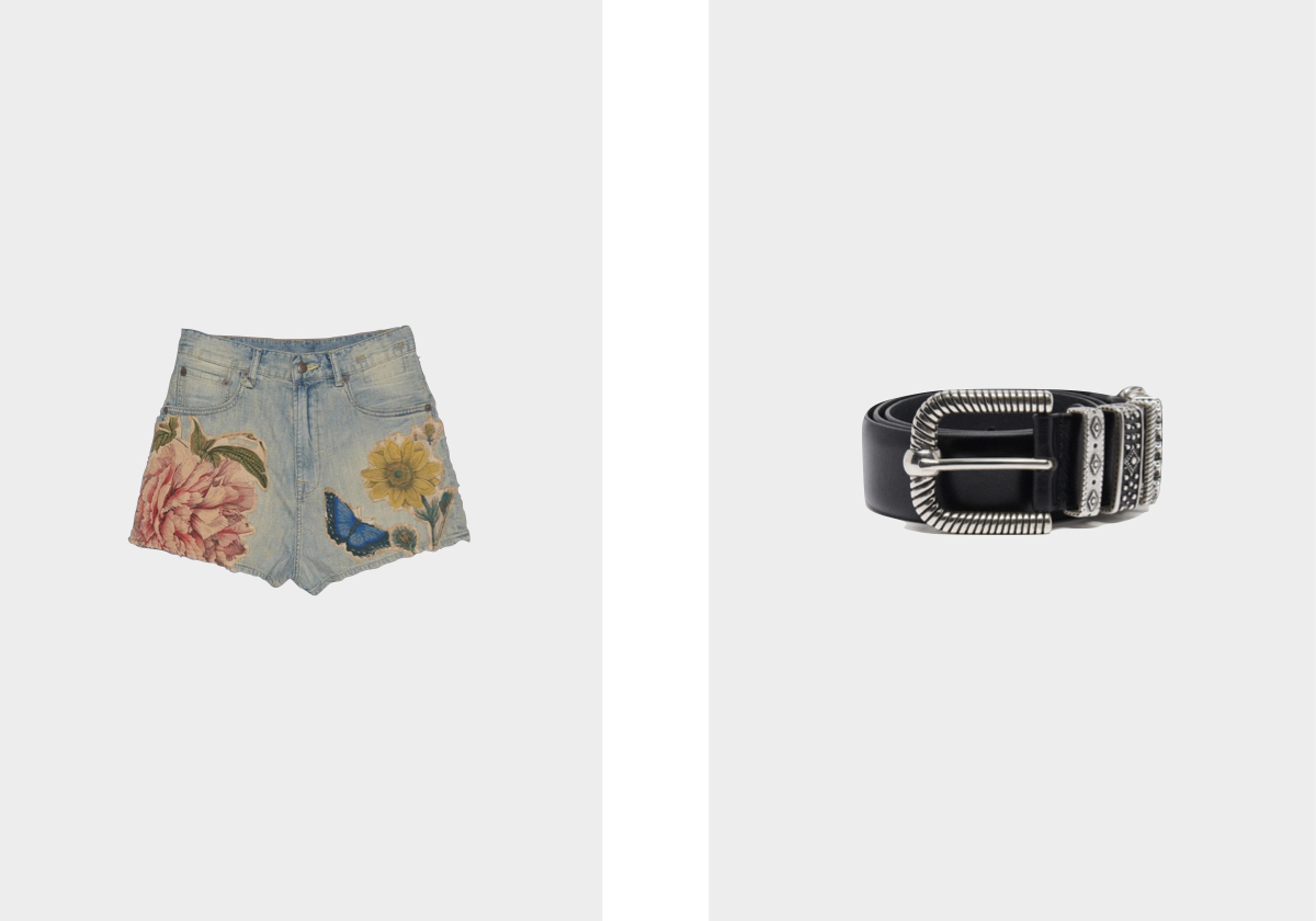 Calções Venti em denim, € 995, R13; Cinto em pele, € 145, Ba&sh.