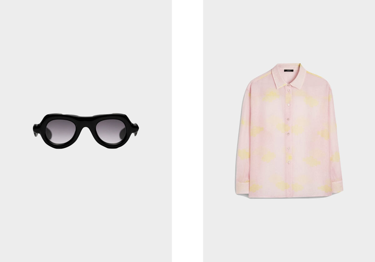 Óculos de sol Pebble Shadow, € 430, Paloceras; camisa em lyocell, € 27,99, Parfois.