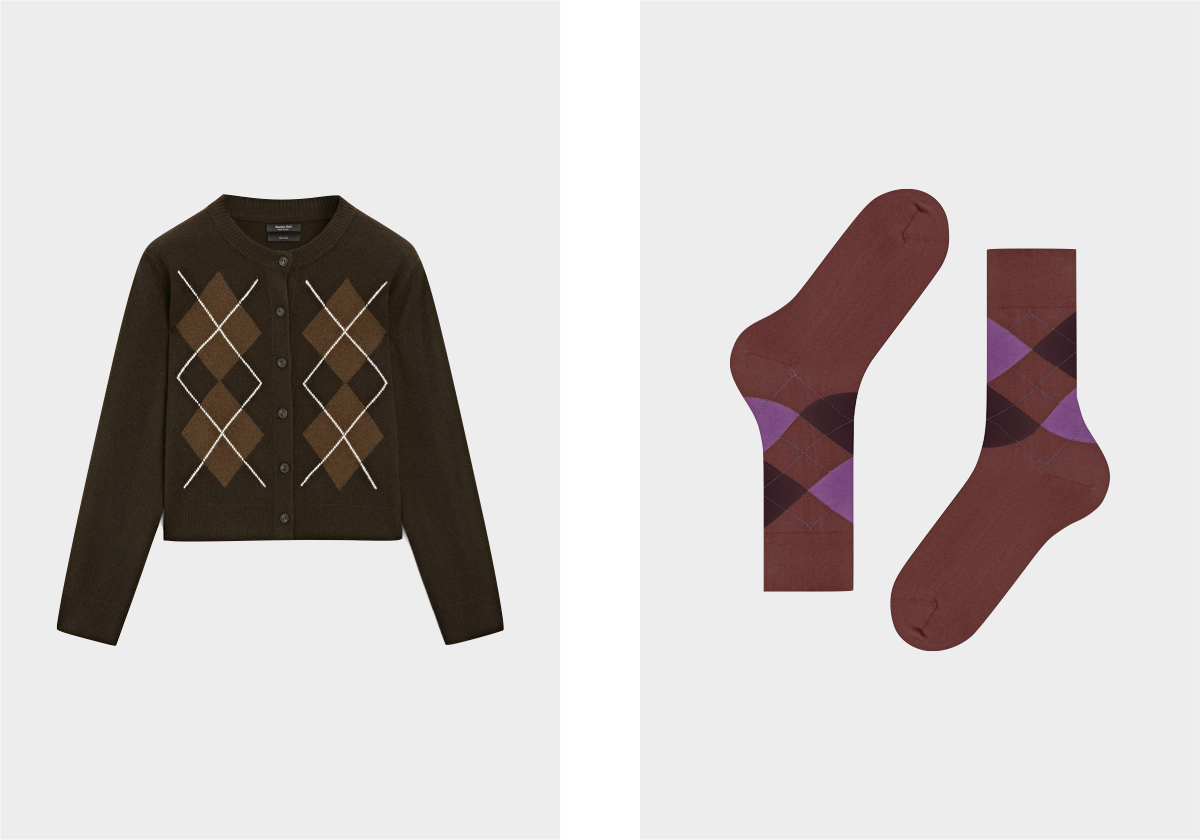 Casaco em lã, € 69,95, Massimo Dutti; meias em algodão, € 16, Falke.