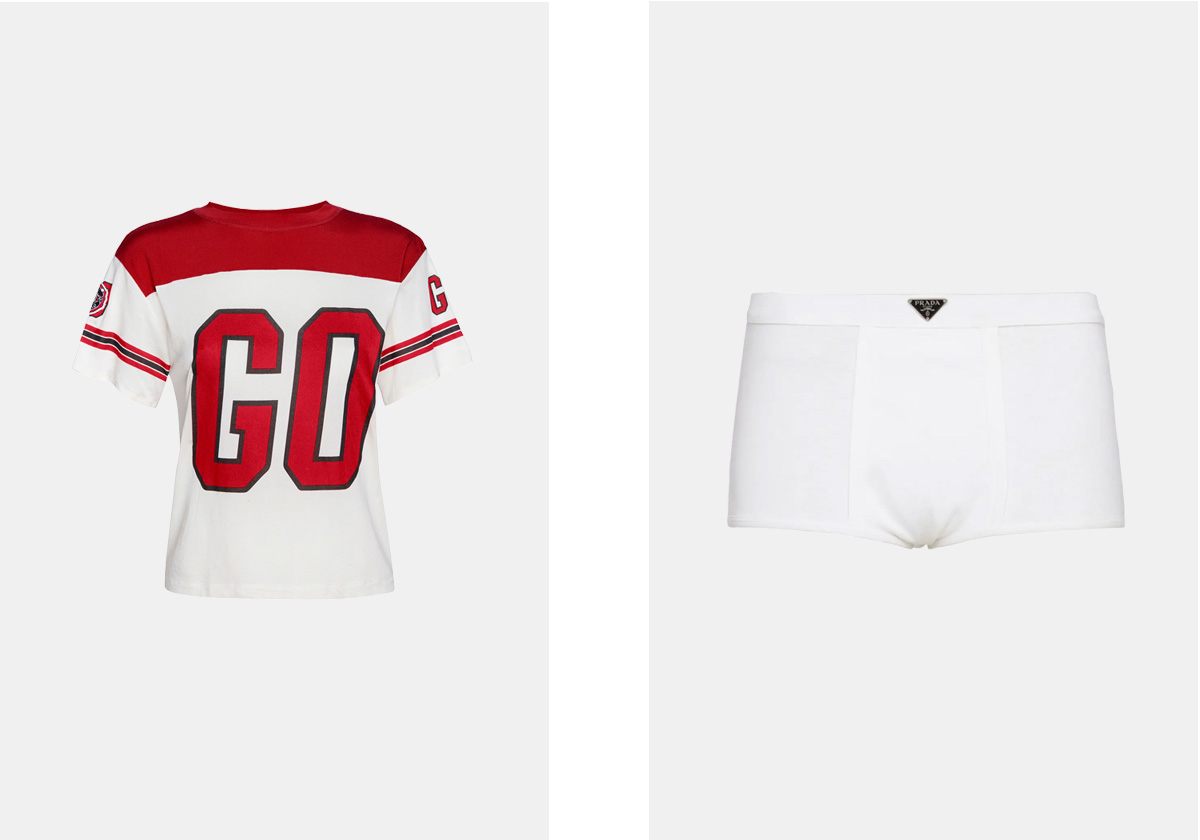 Top Knox, € 141, Miaou; cuecas em algodão, € 390, Prada.