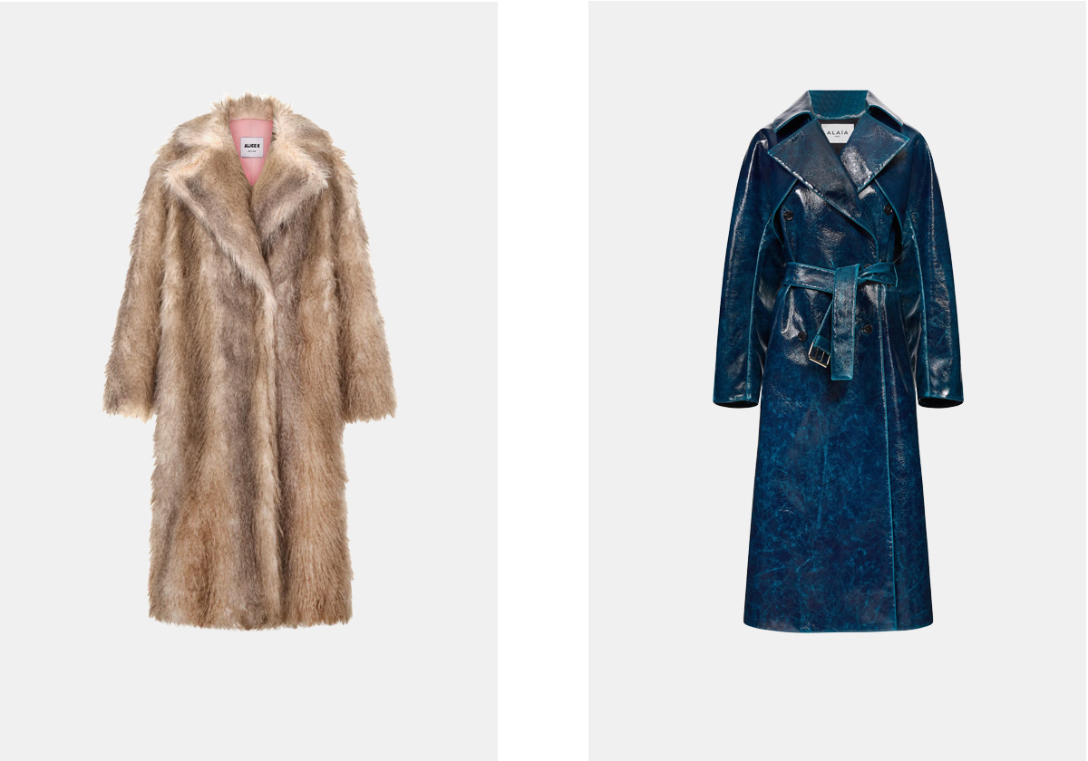 Em faux fur, € 250, Alice K; em lã, € 3.600, Alaïa.
