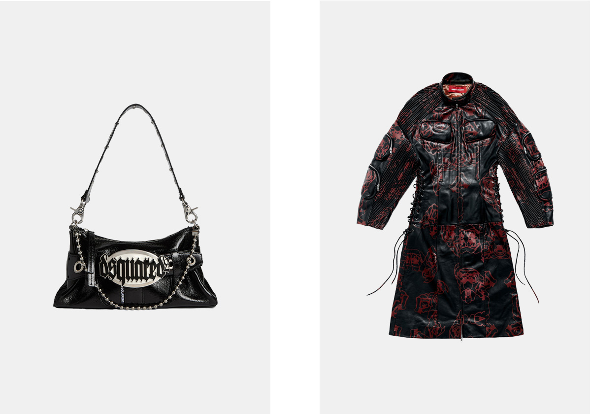 Carteira em pele, € 998, DSquared2; casaco em pele, € 1.600, Bimba Y Palomo.