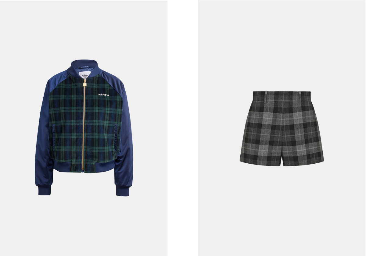 Casaco Adidas Originals, € 150, Adidas; calções Check'n'Dior em lã, € 1.500, Dior.