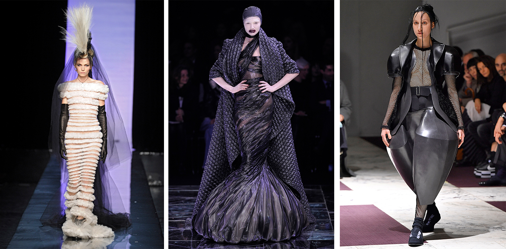 Jean Paul Gaultier Alta-Costura primavera/verão 2011. Alexander McQueen outono/inverno 2009. Comme Des Garçons outono/inverno 2019. © Getty Images