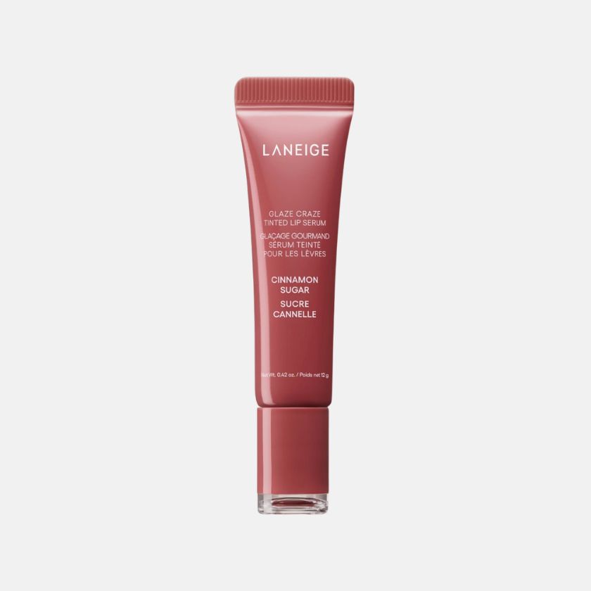 Sérum de lábios com cor Glaze Craze, no tom Cinnamon Sugar, €23, Laneige, na Sephora.