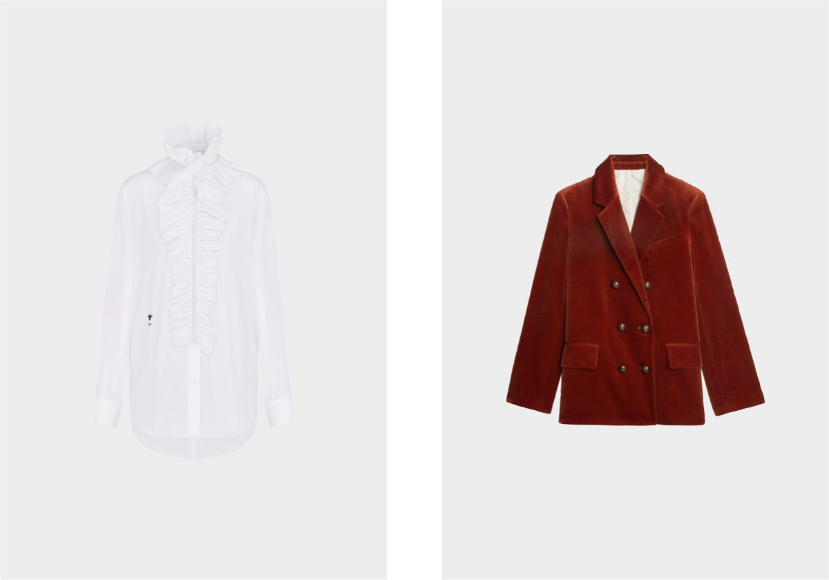 Camisa em algodão, € 1.900, Dior; Blazer Vaska em veludo, € 645, Zadig & Voltaire.