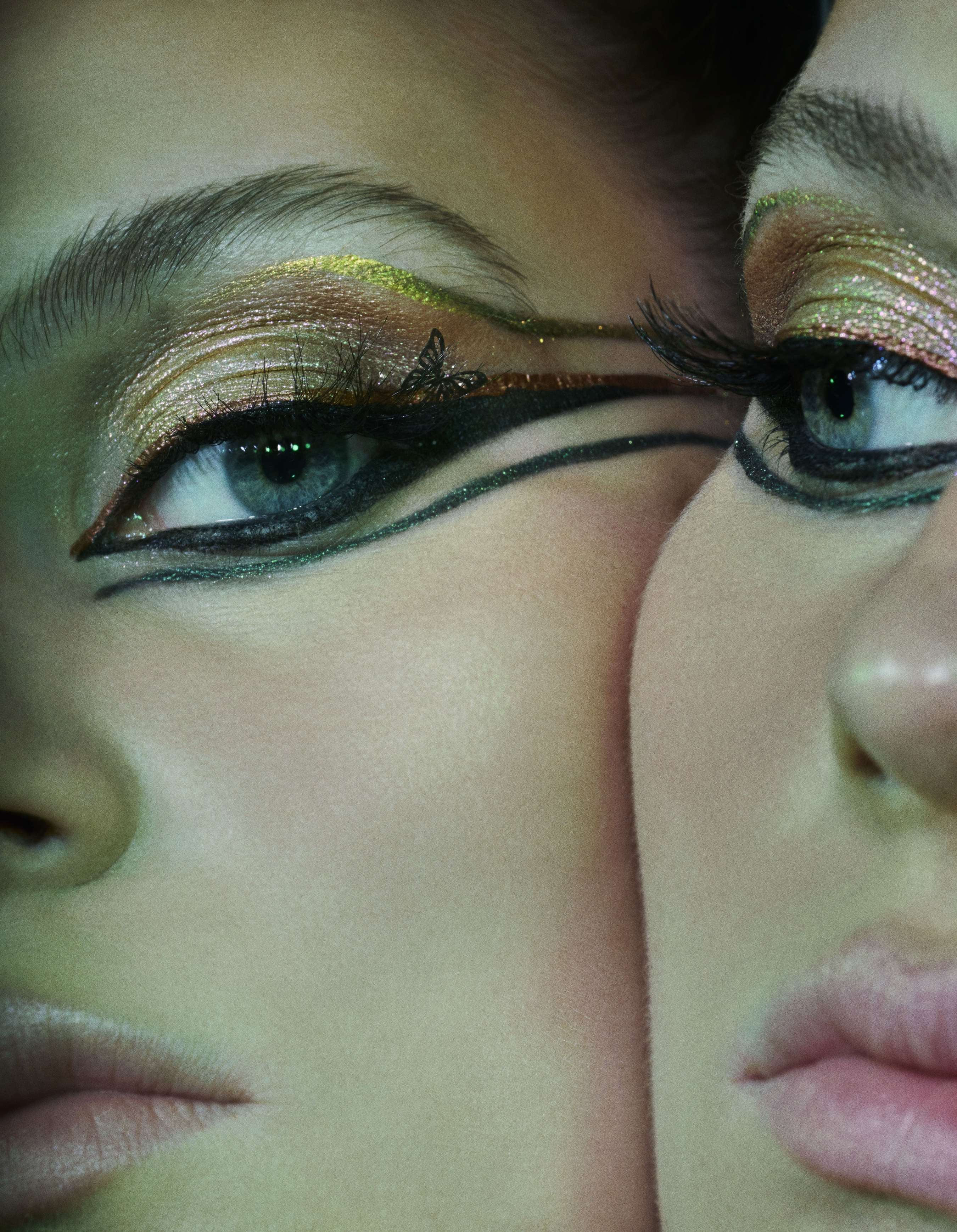 Base Studio Face and Body, no tom N2, € 50, MAC. Corretor Concealer SPF 27, no tom 2 Ochre, € 65, CLÉ DE PEAU, em CULTBEAUTY.COM. Sombra de olhos Twins Flames, nos tons Serpentine, Star Ruby e Olivine, € 33,50, DANESSA MYRICKS. Eyeliner AMC, no tom 77, € 15,90, INGLOT. Lápis de lábios Power Line Plumping, no tom Bold Beige, BUXOM. Bálsamo de lábios, no tom Clear, DR. PAWPAW.