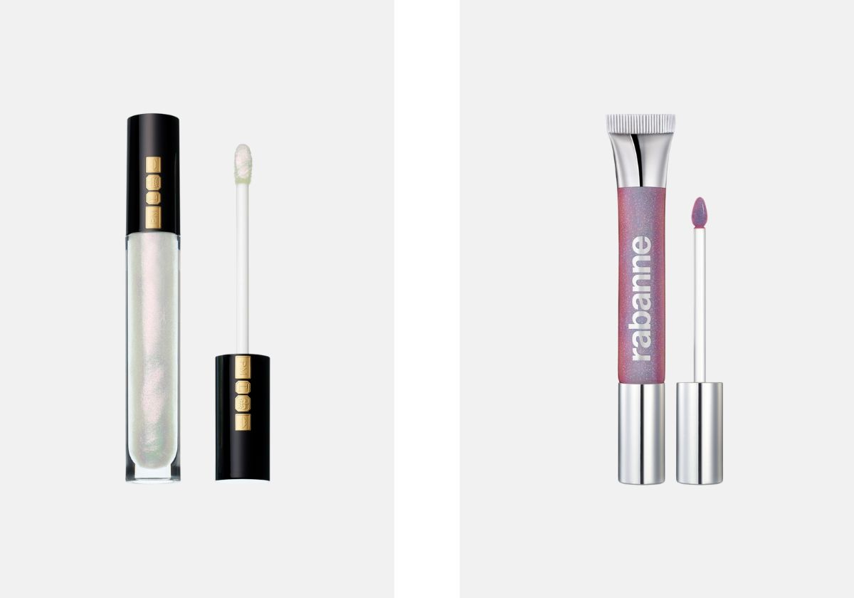 Gloss Lust, no tom Aliengelic, € 39,99, Pat McGrath, na Sephora; Gloss Rouge Rabanne Glowies, no tom Viral, € 28, Rabanne Makeup, na Sephora.