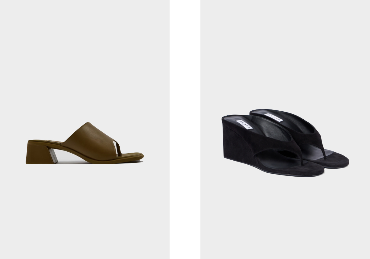 Kora, € 90, Camper; Cube 75, € 990, Alaïa, em mytheresa.com.